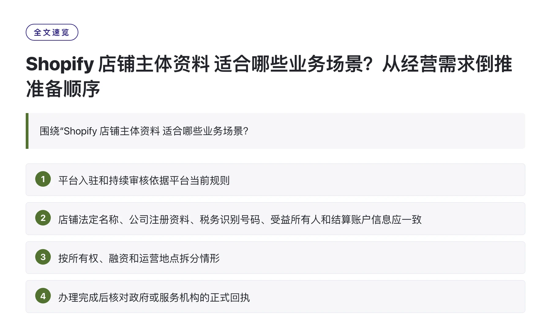Shopify 店铺主体资料 适合哪些业务场景？从经营需求倒推准备顺序——全文要点速览